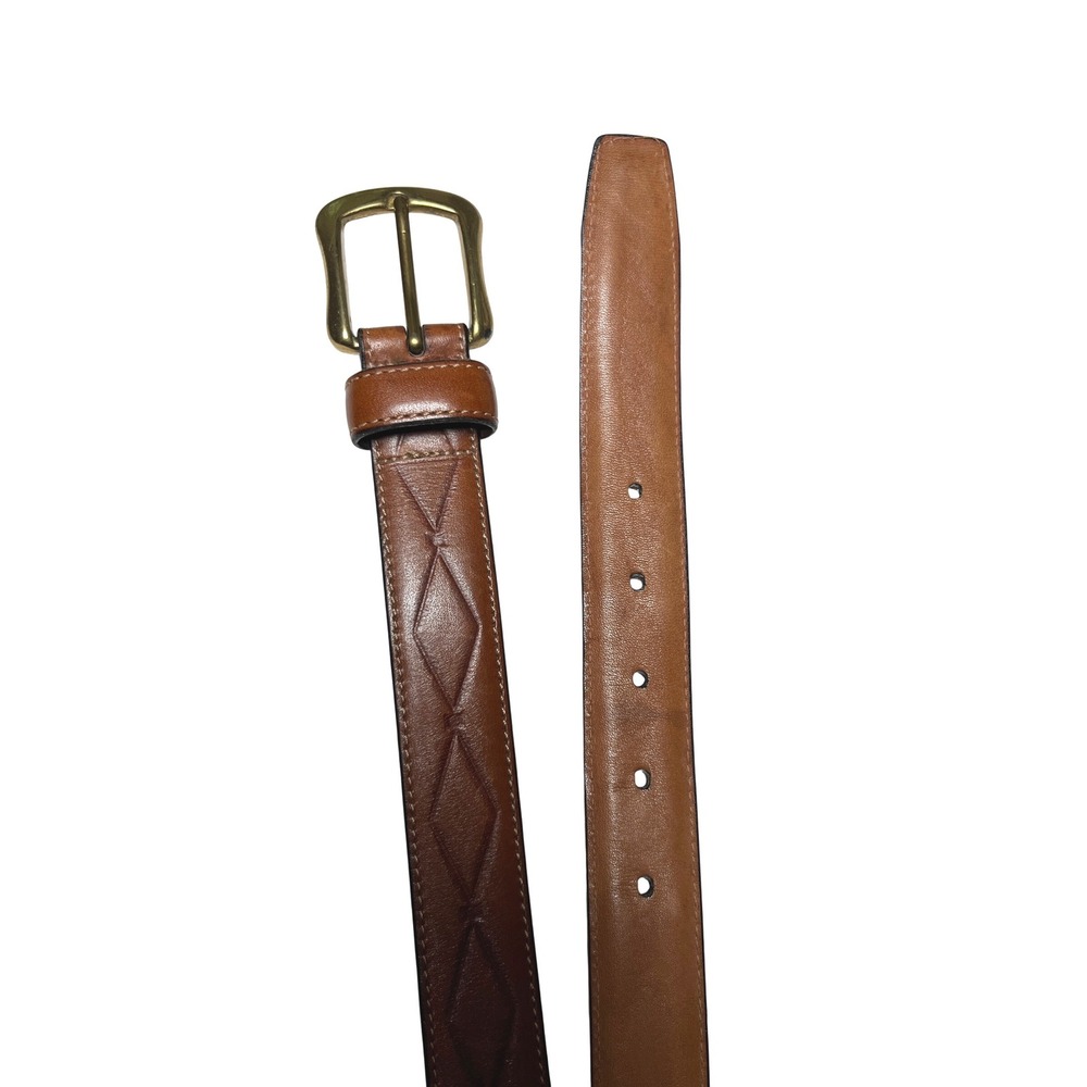 Vintage Western Equestrian Embossed Leather Belt Solid Brass L'Aiglon Tan‎ 40-42